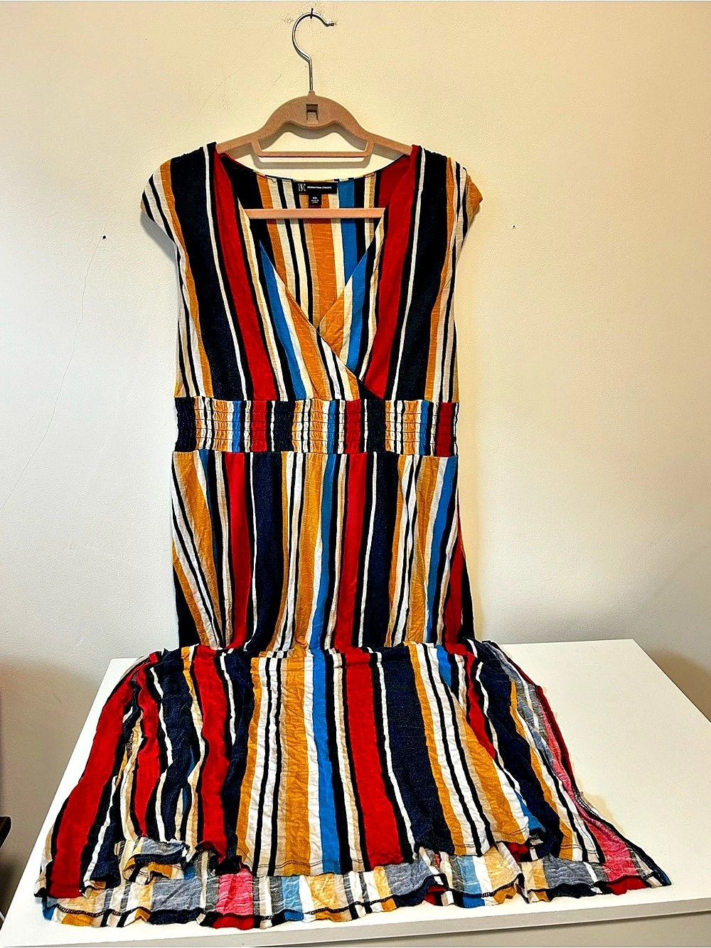 INC International Concepts Striped Wrap Front Maxi Dress Black & Red XL Like New